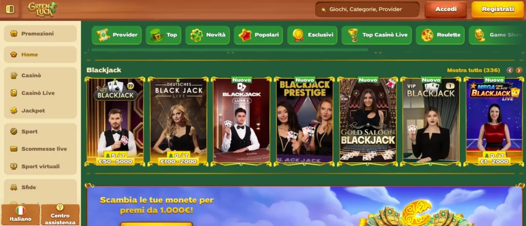 Blackjack, Roulette e Poker Online