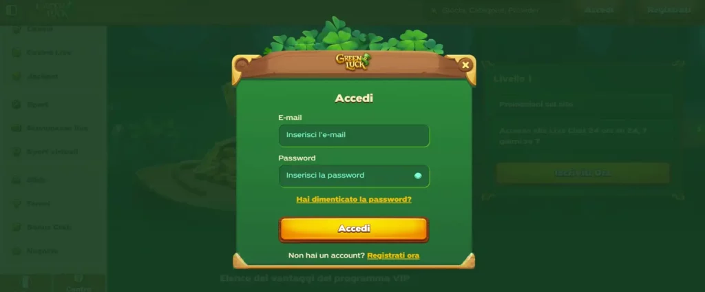Come Effettuare il Login su Greenluck Casino